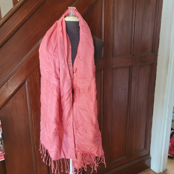 Pashmina Pink Pashmina & Silk Scarf/Shawl With Fringe - Picture 1 of 2